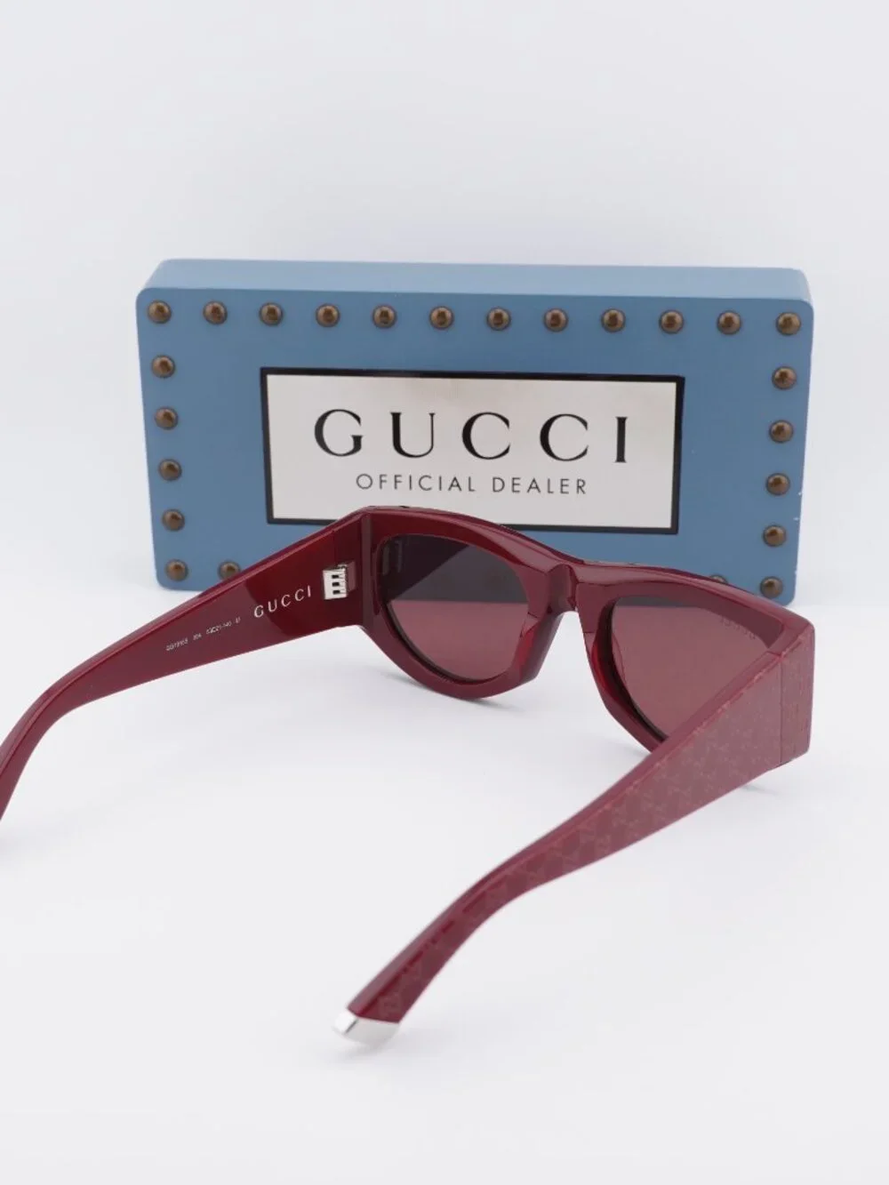 Gucci GG1918S 004 Square Sunglasses-Burgundy with GG Pattern/Red with GG Pattern